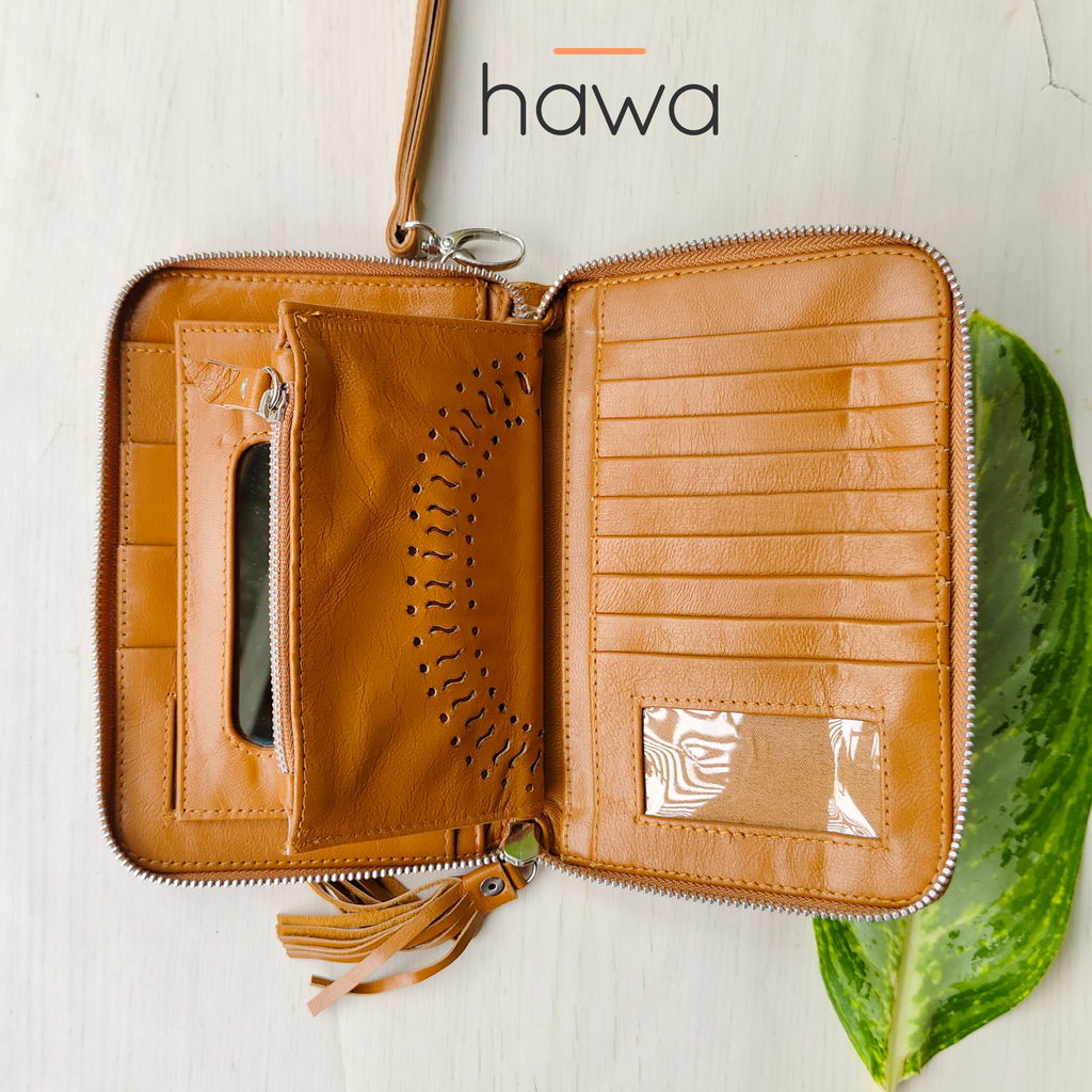 Harmony Bohemian Stone Zip Round Wallet - Vintage Tan