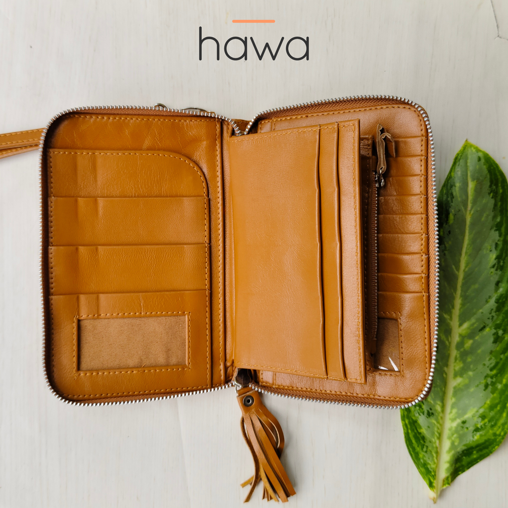 Harmony Bohemian Stone Zip Round Wallet - Vintage Tan