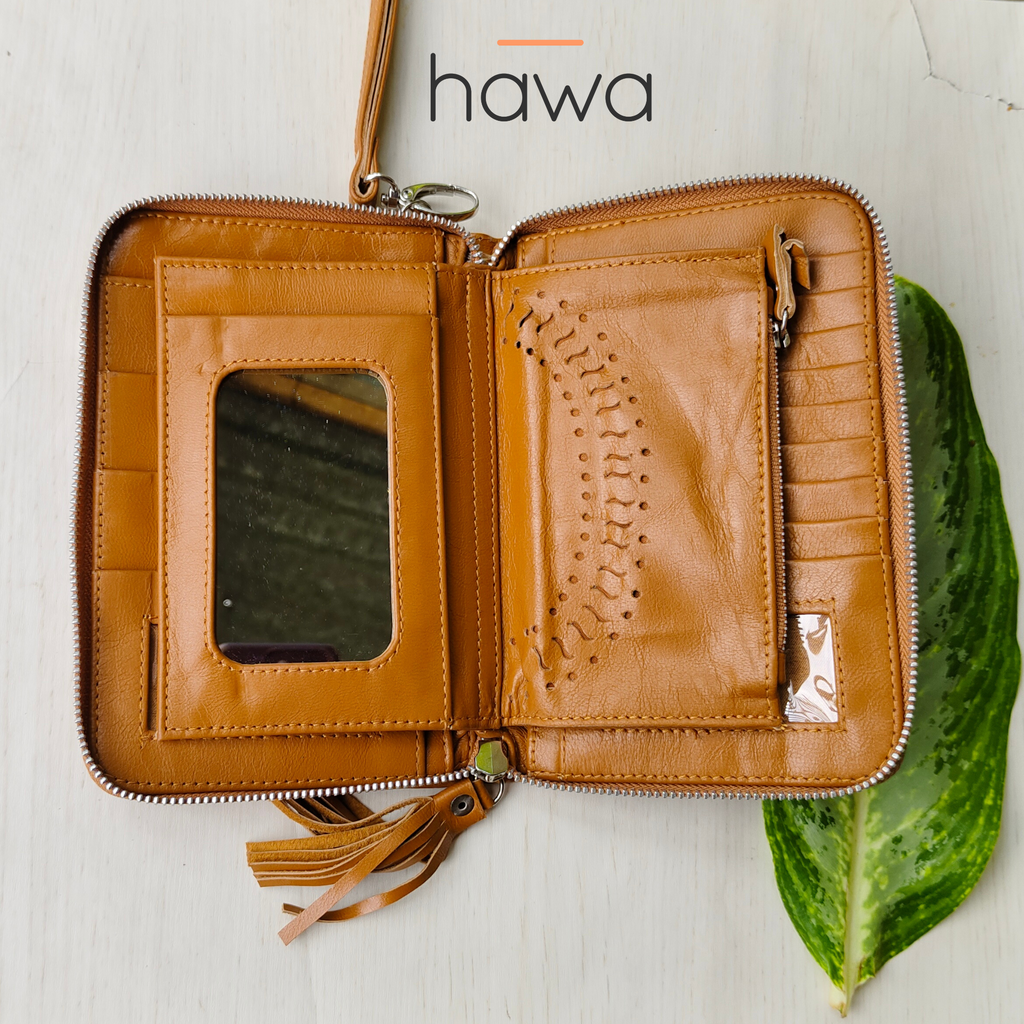 Harmony Bohemian Stone Zip Round Wallet - Vintage Tan