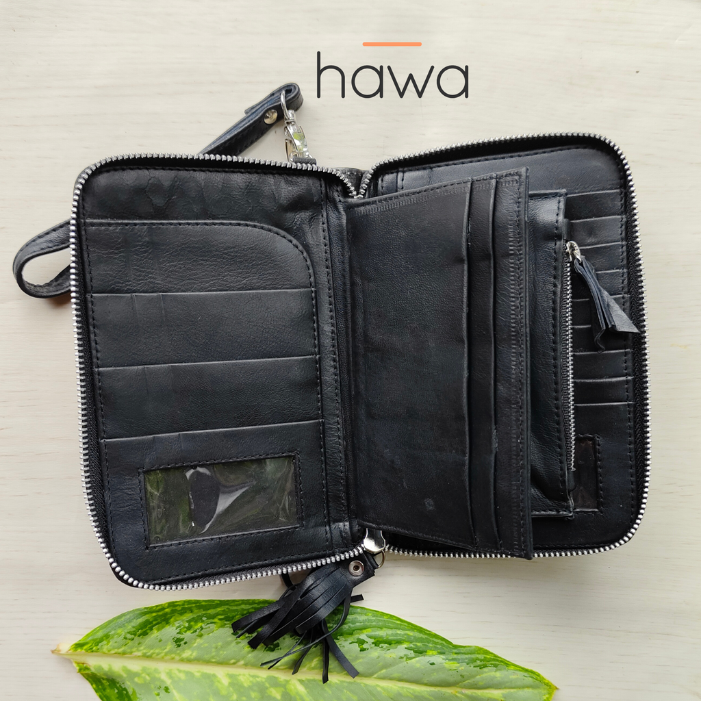 Harmony Bohemian Stone Zip Round Wallet - Vintage Black
