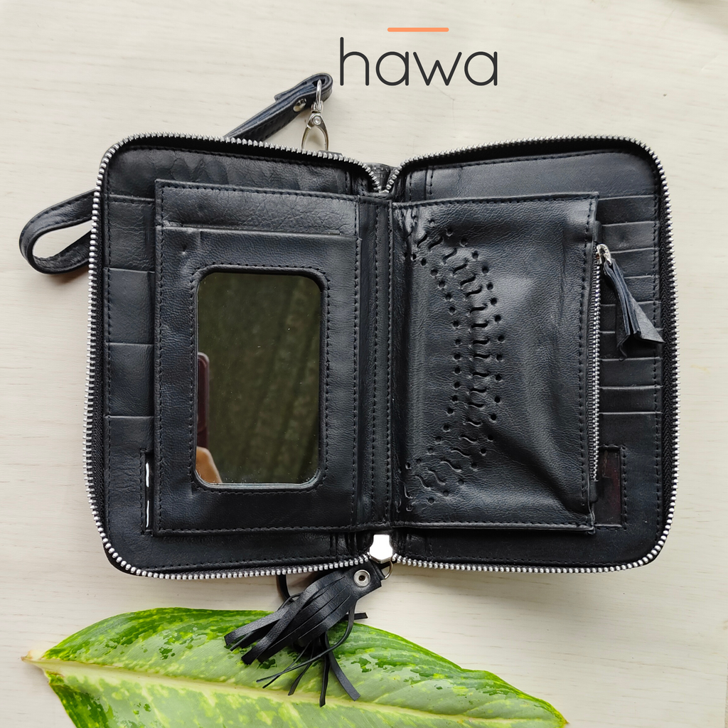 Harmony Bohemian Stone Zip Round Wallet - Vintage Black