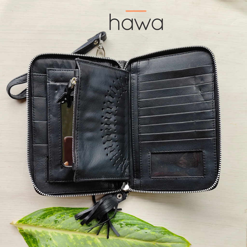 Harmony Bohemian Stone Zip Round Wallet - Vintage Black
