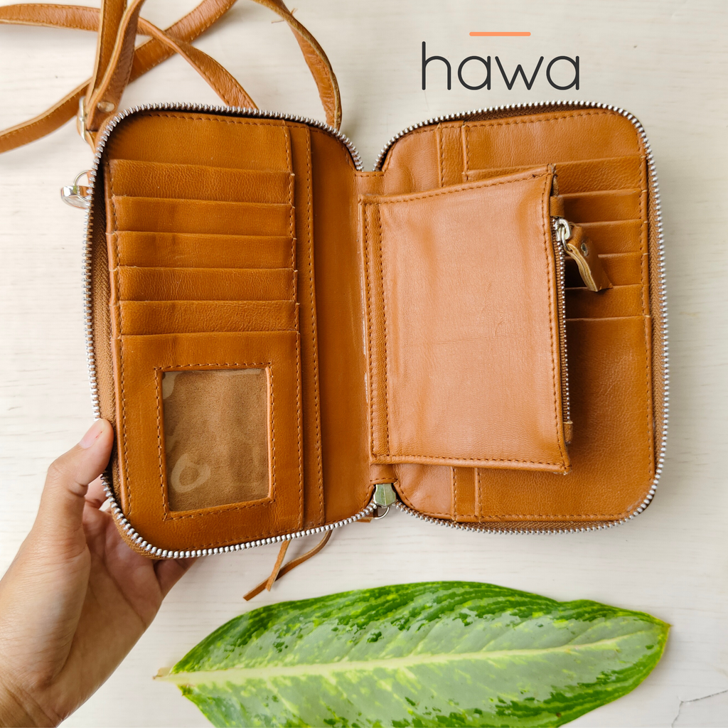 Festival Boho Stone Zip Round Wallet - Vintage Tan
