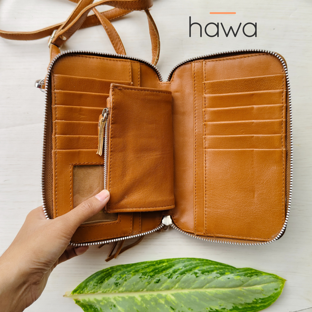 Festival Boho Stone Zip Round Wallet - Vintage Tan