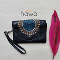 hand tooled bohemian leather clip wallet in vintage black handmade in Indonesia