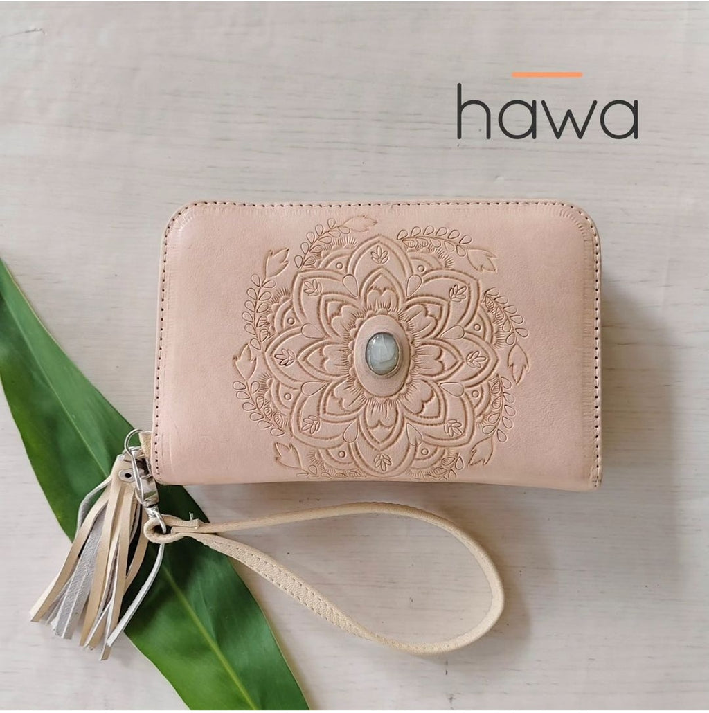 Harmony Bohemian Stone Zip Round Wallet - Natural