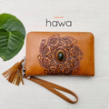 Harmony Bohemian Stone Zip Round Wallet - Vintage Tan