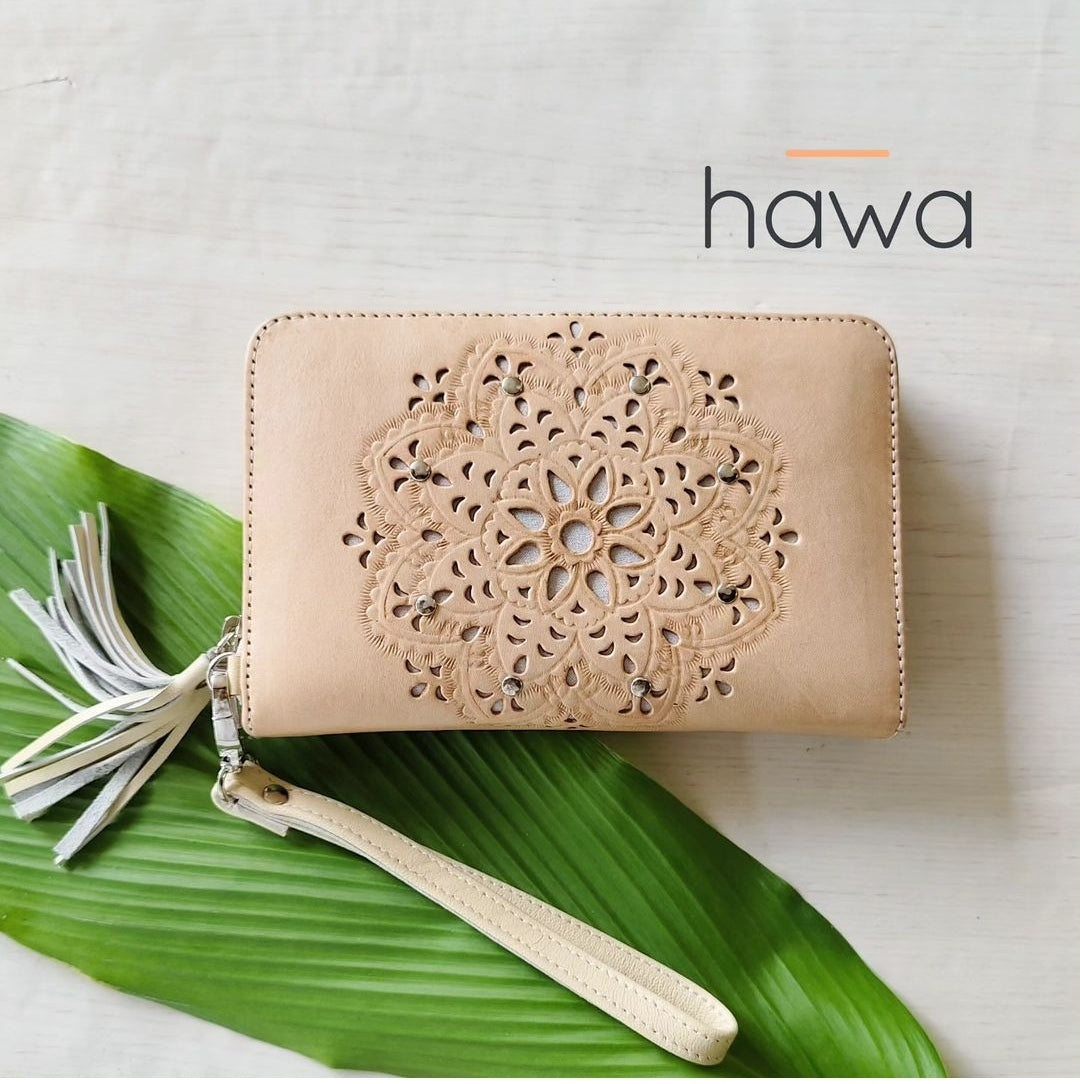 Summer Bohemian Zip Round Wallet - Natural