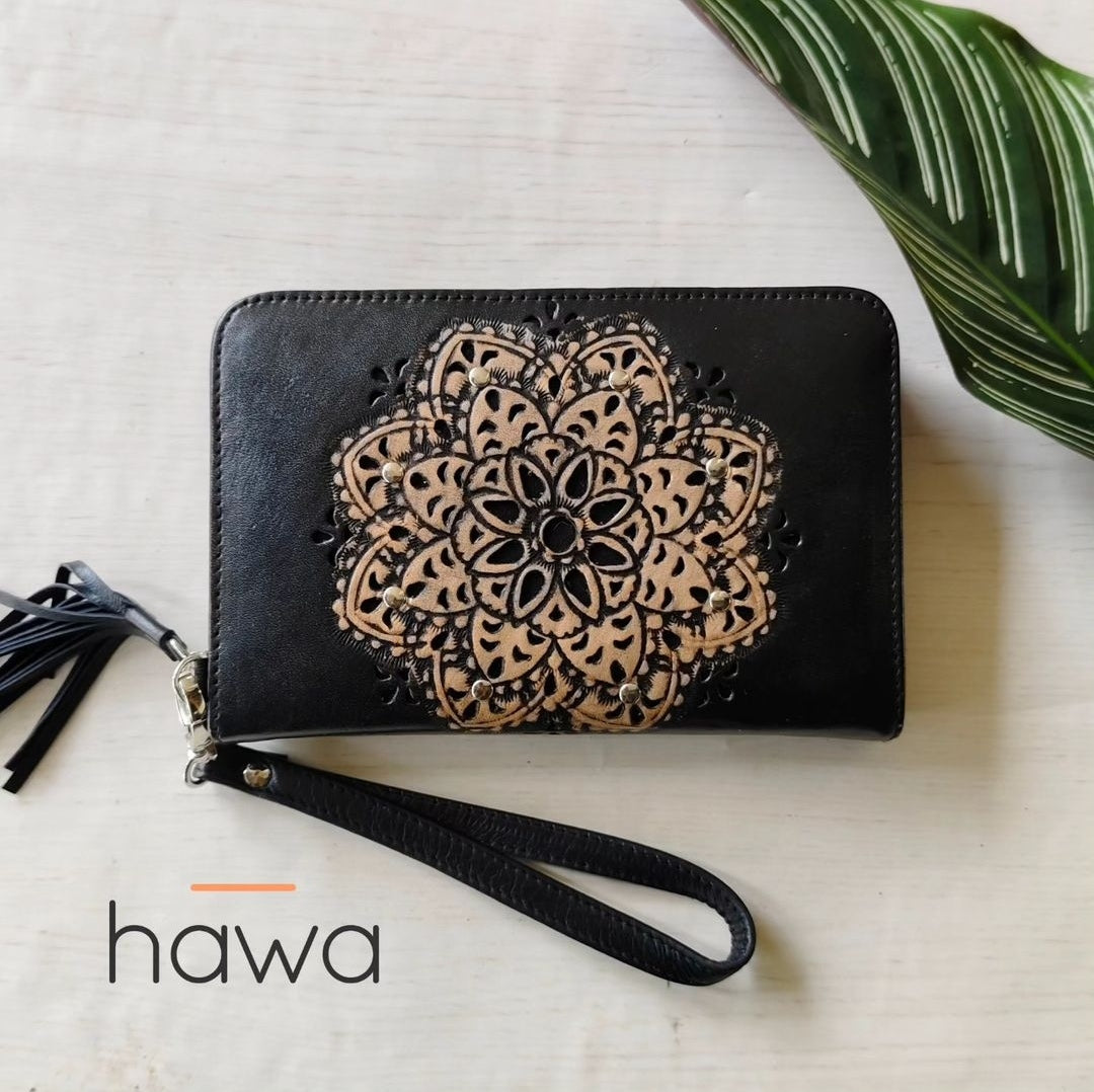 Summer Bohemian Zip Round Wallet - Vintage Black
