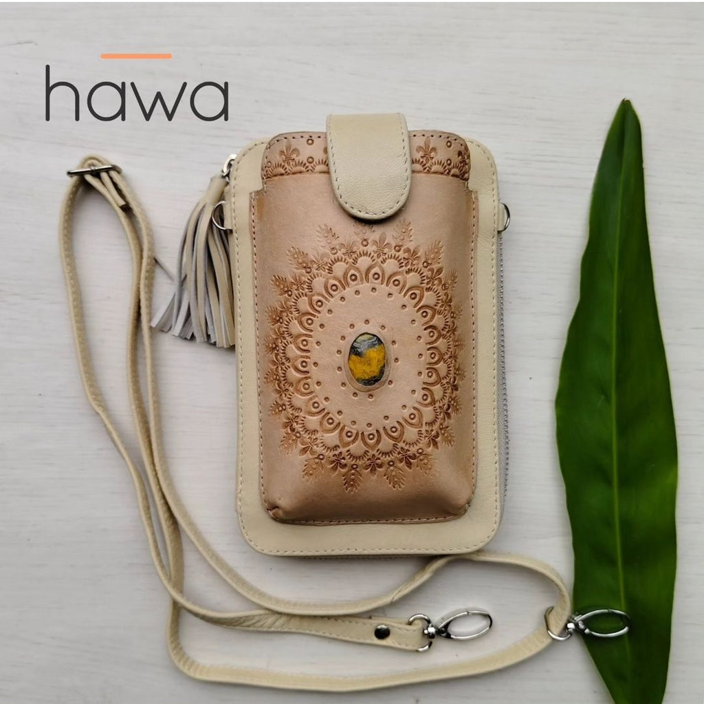 Festival Boho Stone Zip Round Wallet - Natural
